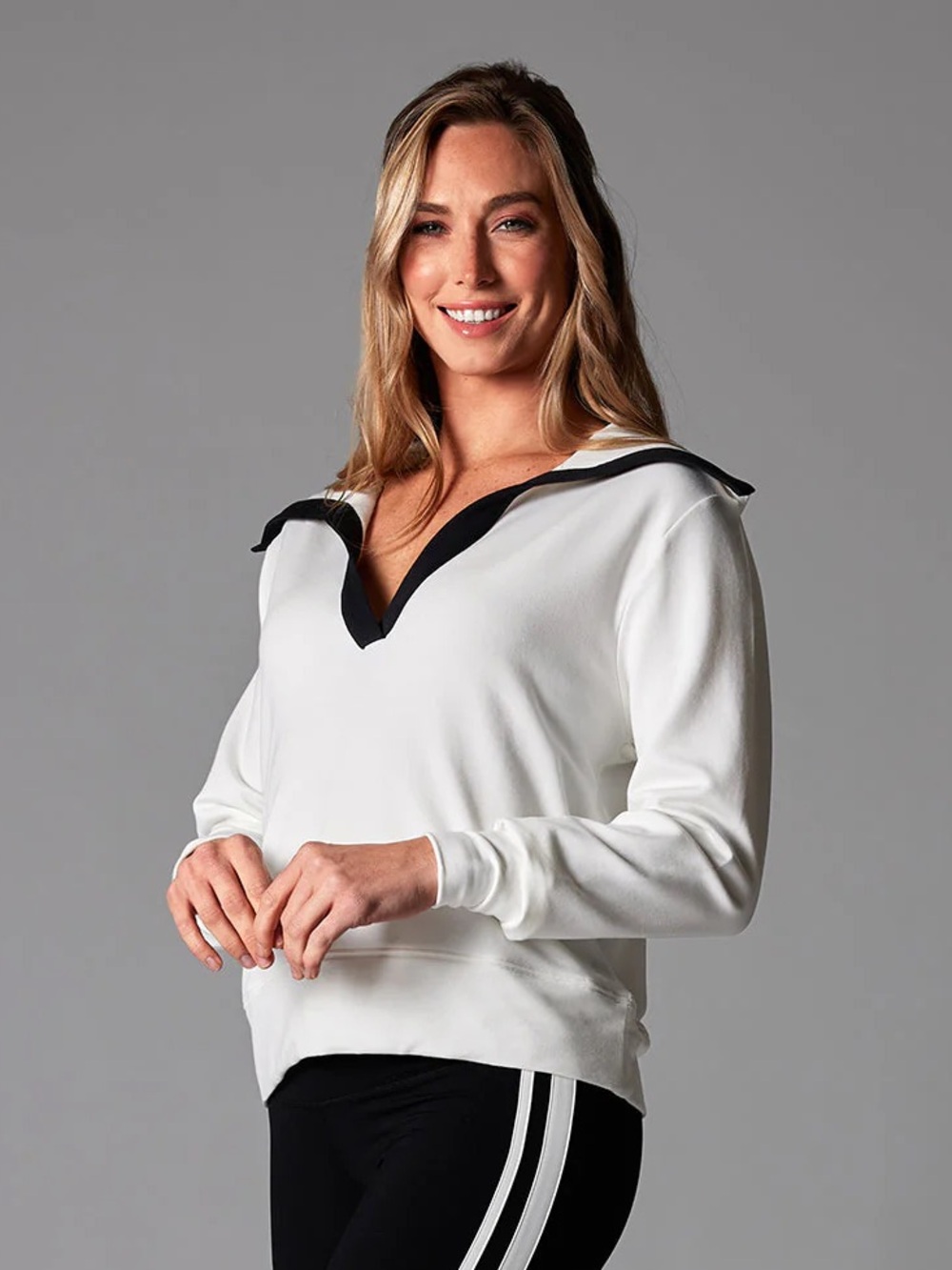 TAVI Cozy Collared Sweatshirt XL Coconut Ebony Modal Fleece Athleisure NWT